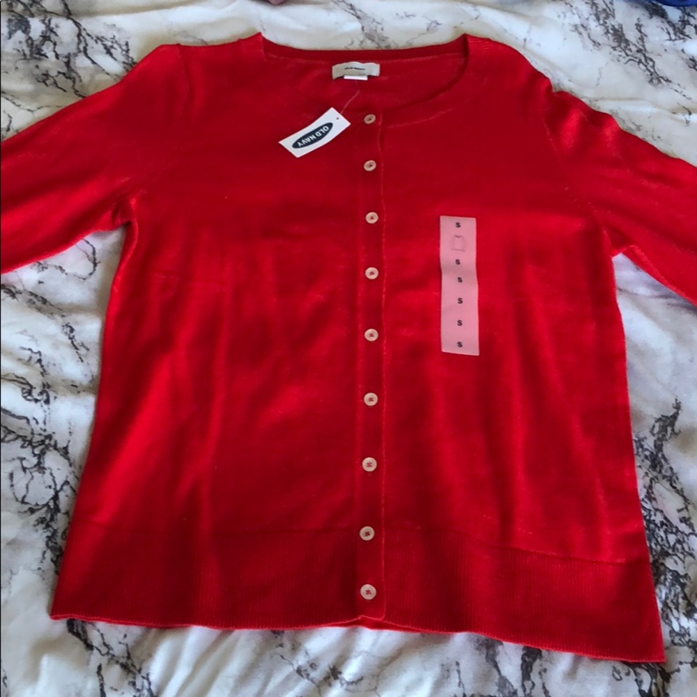 Red cardigan